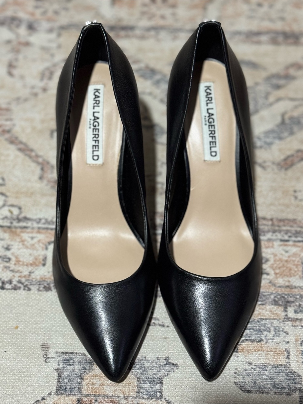 Karl Lagerfeld Black Pointed Leather Pumps